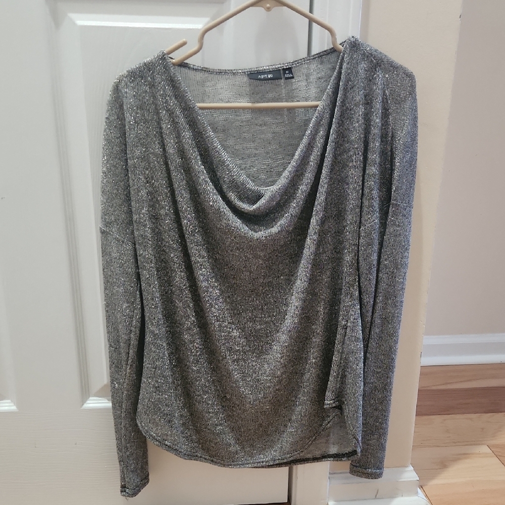 Apt. 9 Shimmering Silver Cowl Neck Sweater Long Sleeves Medium